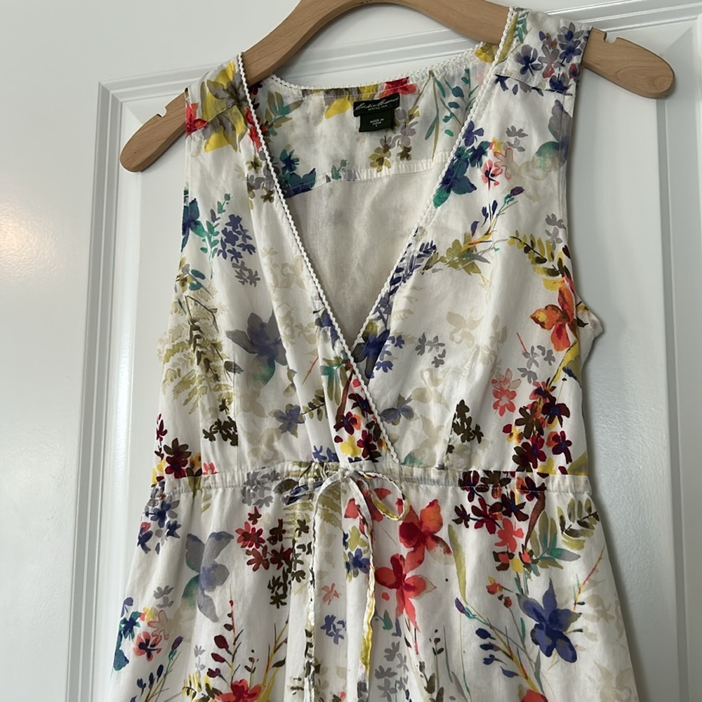 Eddie Bauer Watercolor Floral Print Surplice Babydoll Dress SZ S w MEASUREMENTS